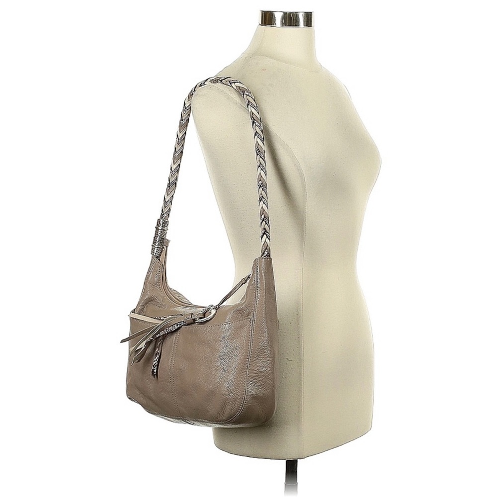 BRIGHTON One Size Leather Shoulder HandBag Taupe Silver “Barbados” Bag Purse